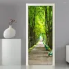 Fonds d'écran Creative 3D autocollant de porte arbres verts imperméable salon chambre rénovation murale auto-adhésif décor à la maison stickers muraux