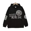 2023 Herrtröja Rhude Designer Hoodie Letter-tryckt långärmad gata-semester Casual Pares samma kläder S-XL ZPCD