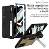Matte Leather Cases For Samsung Galaxy Z Fold 4 Case Pen Holder Stand Hinge Glass Film Screen Cover