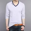 Men's T Shirts Casual Men's Fashion Tops Youth Long-sleeved V-neck T-shirt Cotton Solid Shirt