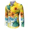 Herrskjorta 2023 Spring Slim Fit Cardigan 3D Printed Casual Long Sleeve Lapel Shirt