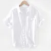 Camicie casual da uomo Camicia a maniche corte gialla per uomo Top estivo in puro lino Camicia da uomo comoda e traspirante con colletto rovesciato