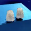 Hoopörhängen Pave Set Diamond Earring Real 925 Sterling Silver Jewelry Party Wedding for Women Bridal Engagement Bijou