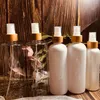 Aufbewahrungsflaschen Natürliche 250 ml weiße Flasche Bambus Shampoo Kappe Duschgel Kunststoff mit Scheibe 500 ml Spray 8 Unzen