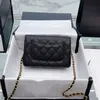 Classic C Caviar Leathe Lambskin Quilted WOC Bags Wallet With Chain Gold Metal Hardware Matelasse Chain Crossbody Shoulder Card Ho265W