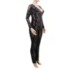 Damen Jumpsuits Strampler ADFVAT Frühling Langarm Skinny Party Strampler Frauen Sheer Mesh Sexy Glitter Pailletten Mode Bleistift Hosen CY8272