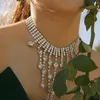 Choker luxe strass Long Tassel Chain Heart Pendant ketting jurk sieraden voor vrouwen kristal trouwkraag