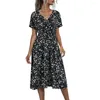 Casual Dresses Trendy Summer Dress High-Waist Versatile Mid-calf Length Floral Cocktail Long