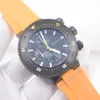 Mens Watch Chronograph 49MM Motion Yellow Rubber stap Black case Luminous Quartz Screw crown Wristwatch
