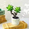 Flores decorativas 17 cm pequenas plantas suculentas artificiais em vasos de mesa de plástico com cacto tropical de folhas falsas para o jardim doméstico