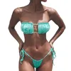 Damen-Badebekleidung, sexy Bikinis, zweiteilig, schulterfrei, trägerlos, Schnürung, niedrige Dreiecks-Taille, Damen-Strandanzug-Badeanzug