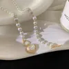 ペンダントネックレス5pcs/韓国のエレガントな真珠のビーズ女性のための女性ファッションラインストーンシェルハートペンダントチョーカージュエリー