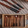 Dinnerware Sets 3pcs Set Wooden Tableware Fork Spoon Chopsticks Solid Wood Long Handle Travel Portable