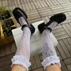 Mulheres meias adorável 1 par lolita renda doce meninas estilo japonês cor pura cosplay de alta qualidade primavera verão big ruffa