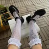 Calzini da donna Lovely 1 paio Lolita Lace Sweet Girls Stile giapponese Colore puro Cosplay Alta qualità Primavera Estate Grande volant