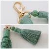 Keychains boho -stijl macrame gevlochten sleutelhanger met kreeft klauw katoensnoer polsbekleding lanyard sleutel fob riem voor vrouwen accessoire