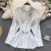 Women's Blouses Design Long Sleeve Top Autumn Women's Temperament Lace Up White Shirt Met Belt Blouse Blusas Mujer de Moda 2023