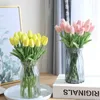 Decorative Flowers Wreaths Colorful Tulip Artificial Flower Plastic Green Plant Bouquet For Home Wedding Decoration Realistic Shape T230217