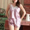 Women's Sleepwear Short Sets 2Pcs Women Sleeveless Lace Patchwork V Neck Camisole Shorts Sexy Pajamas Set Pants 2023