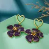 Brincos dangle Spring Girls Floral Flores de moda simples Love Heart grande jóias pendentes de gota para mulheres