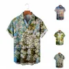 Мужские рубашки Tall Man для мужчин Лето 3D Colorblock Mens Hawaiian повседневный цветочный принт с короткими рукава