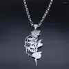 Naszyjniki wisiorek GOTH SKULL Rose Flower Naszyjnik ze stali nierdzewnej Srebrny kolor punkowy szkielet biżuteria Homme N2023S06