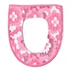 Toilet Seat Covers 2PCS/set Luxury Cover Floral Printed Accessories Soft Plush Bath Mat Easy To Install Machine Washable- Pink