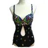 Scen Wear Colorful Rhinestones Bodysuit Black paljetter ihålig outfit nattklubb Gogo Dance Costume Sexiga polkläder XS4136