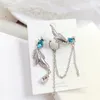 Dingle örhängen lång asymmetriskt flöde Su Tide Blue Koi Fashion High-klass Ear Buckle Zircon Pearl Wholesale