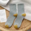 Women Socks 5 Pairs Funny Sweet Plaid Cotton Woman Harajuku Fashion Cute Girl Kawaii Casual Breathable Soft Female