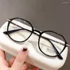 선글라스 근시 안경 여성 투명한 컴퓨터 초박형 다각형 프레임 안경 블루 라이트 광학 투명 안경 0 ~ -600
