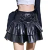 Skirts PU Leather Sexy Skirt Women Streetwear Punk Lace-up High Waist Slim Black Harajuku Gothic Office Lady Mini Pencil