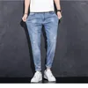 Men's Jeans Y2k Streetwear For Men High Street Fashion Clothing Slim Ripped Mid Waist Cropped