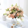 Decoratieve Bloemen Kransen Herfst Zijde Kunstrozen Boeket Bloemen Bruiloft Woondecoratie Hoge kwaliteit Luxe Nep Bloemstuk Bulk T230217