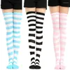 Femmes chaussettes filles coton drôle femme antidérapant sur haut genou longue rayure imprimer 27 couleurs doux Sexy mignon Hip Hop Sox