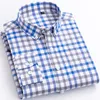 Men's Casual Shirts Brushed Cotton Plaid Checkered Shirt Single Patch Pocket Standard-fit Long Sleeve Thick Button-down Gingham Sh