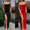 Casual Dresses Women Sexy Elegant Cocktail Party Evening Dress Fashion Slim Fit High Slit Strap Sleeveless Corset Ankle Length