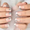 Faux Ongles French Classy Manucure Short Round Flower Top Avec Diamond Glitter Press On Fake Nail Tips Tabs Cute Lovely