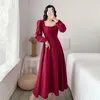 Casual Dresses Women's Summer Puff Sleeve Holiday Elegant fotledslängd svart lång kjol Slim Party Kvinnkläder