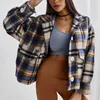 Women's Jackets Women's Overcoat Classic Button Down Plaid Printed Zip Up Fleece Jacket Women Coat Hiking