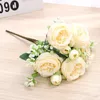 Flor de decora￧￣o artificial 5 Fork 9 Head Peony Bouquet Home Decoration Wedding Simulation Flower