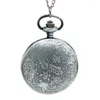 Pocket Watches (1123SA) 12st/Lot Silver Ancient Dragons of Legend Three-Headed Dragon Bronze Watch Halsband Size 47mm