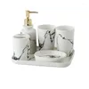 Bath Accessory Set Nordic Marble Toothbrush Holder Bathroom Supplies Ceramic Toothpaste Dispenser Lotion Bottle Mouthwash Cup Five-piece