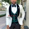 Costumes pour hommes sur mesure hommes Slim Fit mariage smoking blanc blazer jacquard floral avec veste de revers en velours gilet pantalon noir 3 pièces