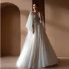 Bröllopsklänning andra klänningar vestido de noiva lyx som lyser en linje organza djup v-hals puffy ärmar pärlor öppen rygg anpassad madeother