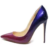 Klänningskor Fashion Wedding Party Pumpar Big Size Women Patent Leather Pointed Toe High Heel Ladies Red Pink Grey Gradient Color C006C