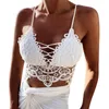 Camisoles Réservoirs Crochet Dentelle Blanc Crop Débardeur Femmes Sexy Spaghetti Strap Bralettes Up Gilet Floral Évider Tops