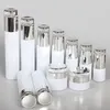 Storage Bottles High Grade 30ml Round Cosmetic Container Spray Bottle With Pump 1 Ounce White Travel Glass For Lotion