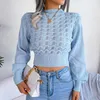 Suéteres femininos Sexy Sweater Elegante Sweater Hollow Out Feminino Tops Tops Firl's Streetwear Awastwear's Lady's Casual Cropped