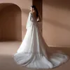 Robe De Mariée Autres Robes Robe De Noiva De Luxe Brillant Une Ligne Organza Profond Col En V Manches Bouffantes Perlé Dos Ouvert Sur MesureAutre